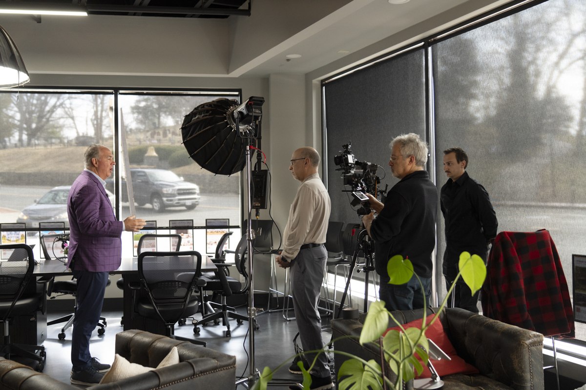 An on-site photography session set up inside a Long Island office