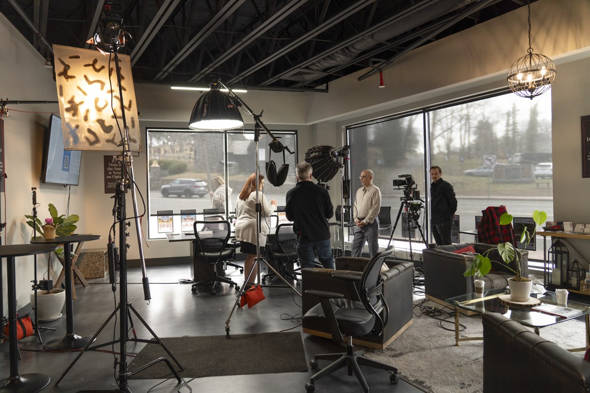 An on-location lighting setup inside a Long Island office for an on-site headshot day